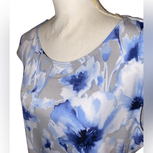 CALVIN KLEIN Sleeveless Floral Print Blouse Blue and Gray Size XL - Picture 3 of 7